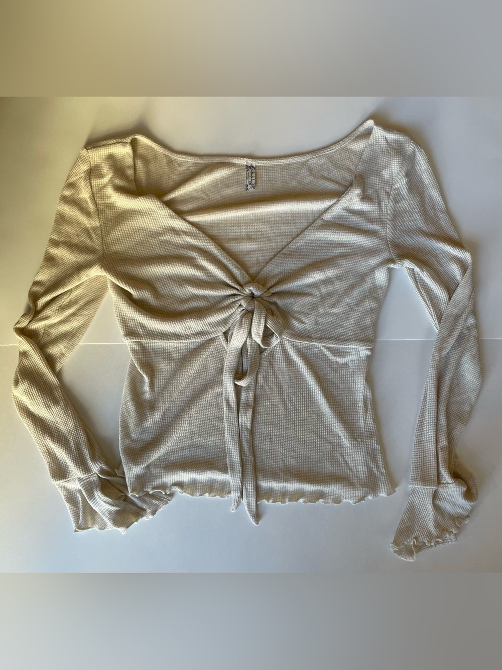 Free People Say When Waffle Knit Tie-Front Long Sleeve Top